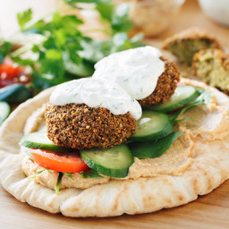 Falafel Wrap with Spicy Hummus and Creamy Lemon-Garlic Dill Sauce