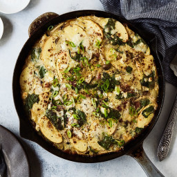 Fall Frittata with Pancetta, Apples, Greens and Goat Cheese