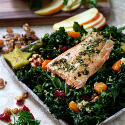 Fall Kale Salad with Garden Pesto Salmon