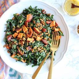 Fall Kale Salad with Miso Caesar Dressing