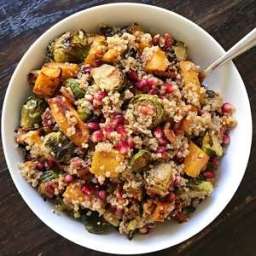 Fall Quinoa Salad with Brussel Sprouts, Butternut Squash and Pomegranates