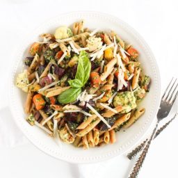 Fall Roasted Root Vegetable Pasta with Pesto