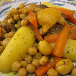 Family Style Moroccan Tagine with Carrots, Potatoes and Chickpeas