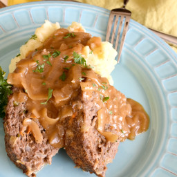 Farmhouse Meatloaf with Caramelized Onion Gravy