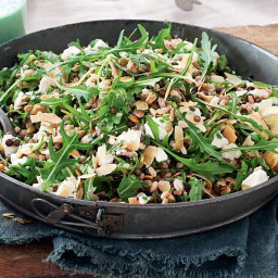 Farro, lentil and goat's cheese salad with avocado dressing