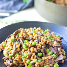 Farro Risotto With Wild Mushrooms And Peas