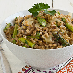 Farro Risotto with Wild Mushrooms and Asparagus