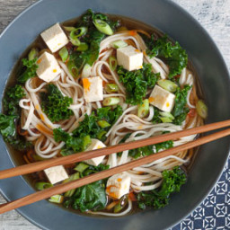 Fast Udon Soup with Tofu and Greens