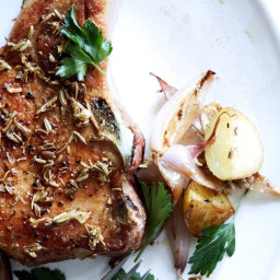 Fennel-Crusted Pork Chops with Potatoes and Shallots