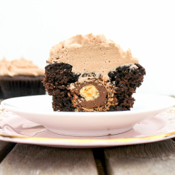 Ferrero Rocher-Stuffed Chocolate Cupcakes with Nutella Buttercream