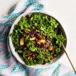 Festive Kale Salad with Cranberries, Lentils, and Coconut Bacon