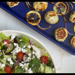Feta and Oregano Meatballs with Greek Salad Recipe