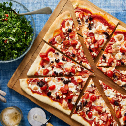 Feta, Mozzarella, & Fresh Tomato Pizza with Pesto Kale Salad