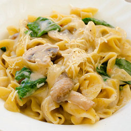Fettuccine Pasta With Mushrooms and Spinach