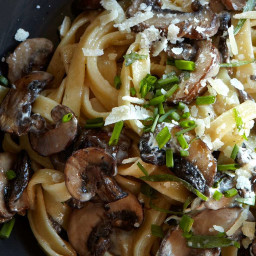 Fettuccine with Mushrooms, Tarragon, and Goat-Cheese Sauce Recipe
