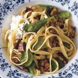 Fettuccine With Spinach, Ricotta, and Grilled Eggplant