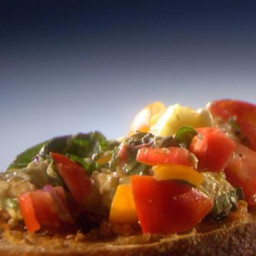 Fiery Summer Bruschetta with Zesty Olive Spread and Spicy Candied Bacon