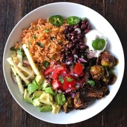 Fiesta Bowl with Mexican Rice + Pineapple Brussels