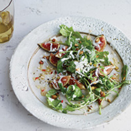 Fig and Arugula Salad with Grated Frozen Gorgonzola Piccante