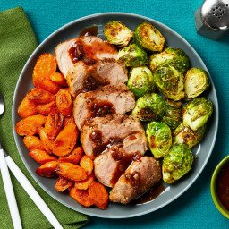 Figgy Balsamic Pork with Roasted Carrots & Thyme Brussels Sprouts