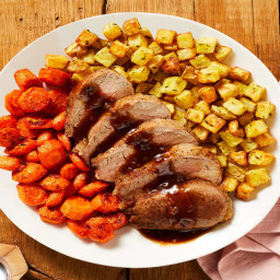 Figgy Balsamic Pork with Roasted Carrots & Thyme Potatoes