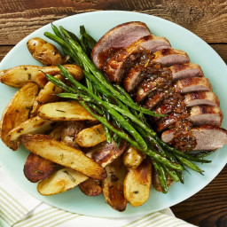 Figgy Balsamic Pork with Roasted Green Beans and Rosemary Potatoes
