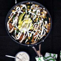 Fire Roasted Poblano Chilaquiles with Spicy Cumin Cream
