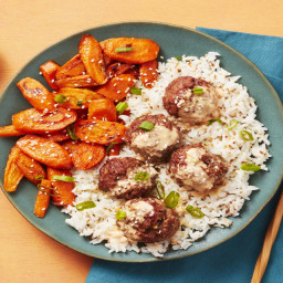 Firecracker Meatballs with Roasted Carrots & Sesame Rice