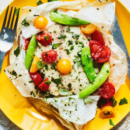 Fish Packets with Snap Peas, Tomatoes, and Herb Butter