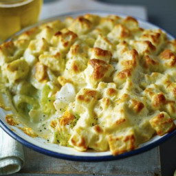 Fish pie with soufflé crouton topping