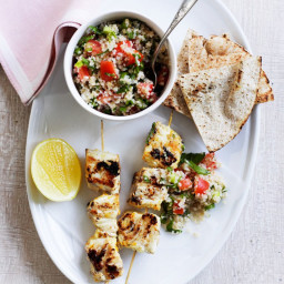 Fish skewers with tabouleh