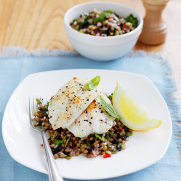 Fish with Moroccan lentil salad