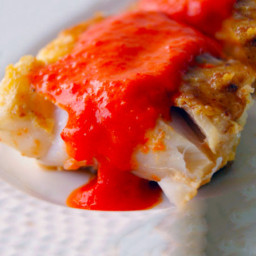 Fish with Potato Crust and Red Pepper Sauce