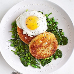 Fishcakes with minty peas and spinach