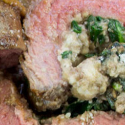 Flank Steak Stuffed With Three Cheeses and Mushrooms