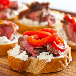 Flank Steak with Goat Cheese on Toast