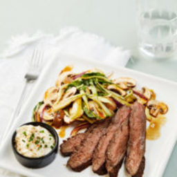 Flank steak with mushroom salad and sesame mayo
