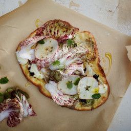 Flatbread with Castelfranco, Burrata, Apples, and Olives