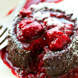 Flourless Chocolate Lava Cakes with Raspberry Sauce