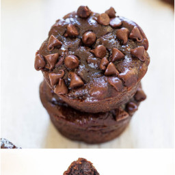 Flourless Double Chocolate Peanut Butter Mini Blender Muffins