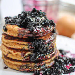 Fluffy Coconut Flour Pancakes with Wild Blueberry Maple Syrup
