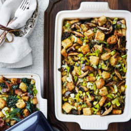 Focaccia Stuffing with Leeks and Wild Mushrooms