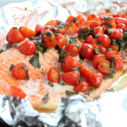 Foil Packet Salmon with Cherry Tomatoes, Basil, and Capers