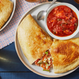 Fontina & Ricotta Calzones with Sweet Peppers, Tomatoes, & Basil