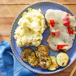 Fontina-Smothered Chicken with Zucchini & Mashed Potatoes