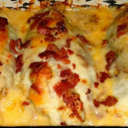Four Cheese Bacon Stuffed Smothered Chicken Casserole!