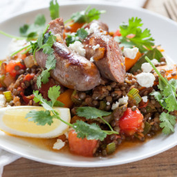 French Lentils with Sautéed Summer Vegetables and Lamb Sausage