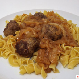 French Onion Meatballs with Egg Noodles