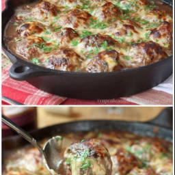 French Onion Soup au Gratin Stuffed Meatballs for #SundaySupper with @Gallo