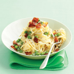 Fresh Angel-Hair Pasta with Bacon and Peas